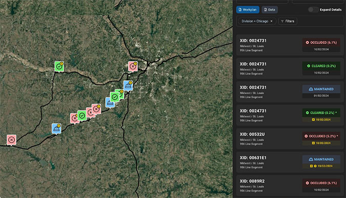 A screenshot of the technology highlighting which crossings have been cleared 