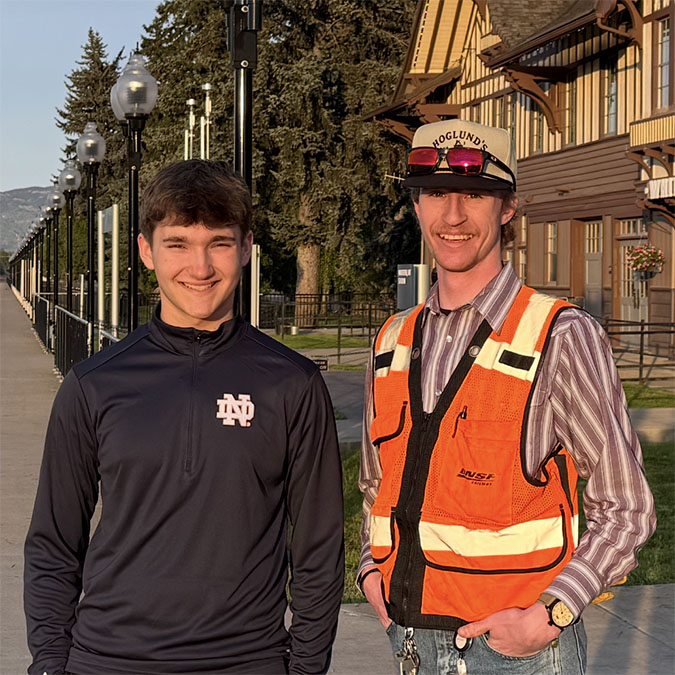 Xander and Harrison in front of Whitefish Depot